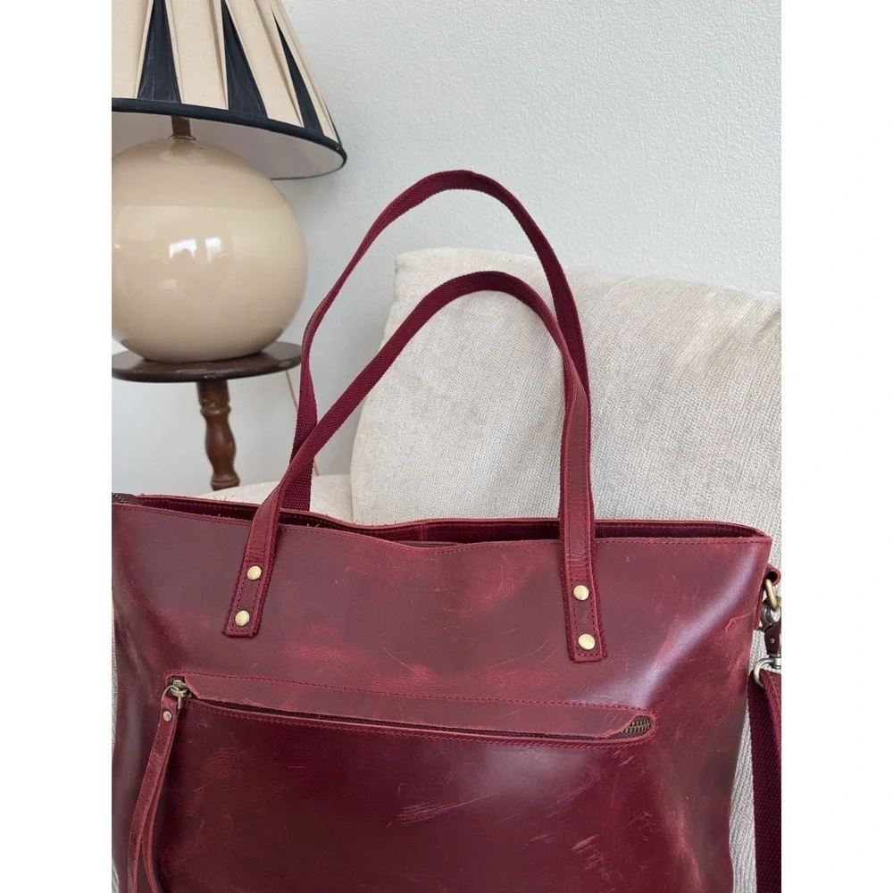 Leather Tote Shoulder Bag Red Laptop Szone Minimal Chic Large Travel Work